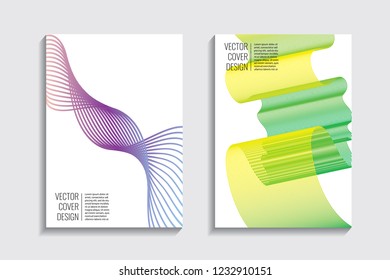 Modern covers with gradient wavy line shapes. Futuristic minimal design with a multi-colored bionic background. A4 format. Eps10 vector. For poster, layout, placard, grunge paper, card, book.