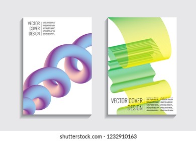 Modern covers with gradient wavy line shapes. Futuristic minimal design with a multi-colored bionic background. A4 format. Eps10 vector. For poster, layout, placard, grunge paper, card, book.