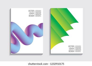 Modern covers with gradient wavy line shapes. Futuristic minimal design with a multi-colored bionic background. A4 format. Eps10 vector. For poster, layout, placard, grunge paper, card, book.