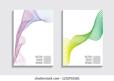 Modern covers with gradient wavy line shapes. Futuristic minimal design with a multi-colored bionic background. A4 format. Eps10 vector. For poster, layout, placard, grunge paper, card, book.
