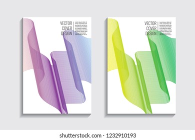 Modern covers with gradient wavy line shapes. Futuristic minimal design with a multi-colored bionic background. A4 format. Eps10 vector. For poster, layout, placard, grunge paper, card, book.