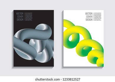 Modern covers with gradient wavy line shapes. Futuristic minimal design with a multi-colored bionic background. A4 format. Eps10 vector. For poster, layout, placard, grunge paper, card, book.