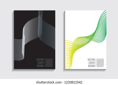 Modern covers with gradient wavy line shapes. Futuristic minimal design with a multi-colored bionic background. A4 format. Eps10 vector. For poster, layout, placard, grunge paper, card, book.