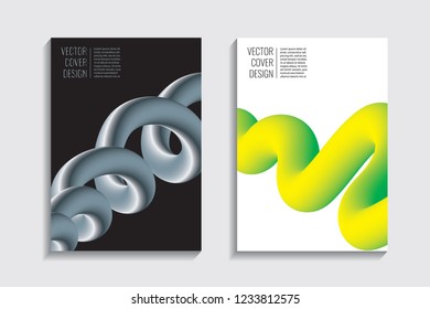 Modern covers with gradient wavy line shapes. Futuristic minimal design with a multi-colored bionic background. A4 format. Eps10 vector. For poster, layout, placard, grunge paper, card, book.