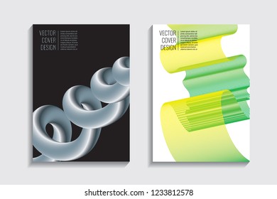 Modern covers with gradient wavy line shapes. Futuristic minimal design with a multi-colored bionic background. A4 format. Eps10 vector. For poster, layout, placard, grunge paper, card, book.