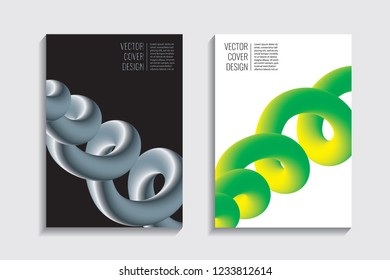 Modern covers with gradient wavy line shapes. Futuristic minimal design with a multi-colored bionic background. A4 format. Eps10 vector. For poster, layout, placard, grunge paper, card, book.