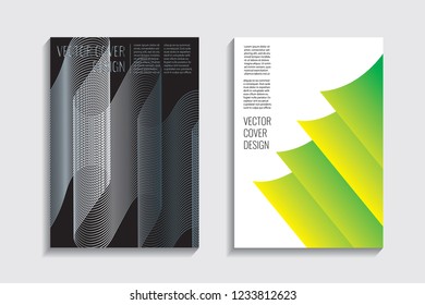 Modern covers with gradient wavy line shapes. Futuristic minimal design with a multi-colored bionic background. A4 format. Eps10 vector. For poster, layout, placard, grunge paper, card, book.