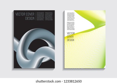 Modern covers with gradient wavy line shapes. Futuristic minimal design with a multi-colored bionic background. A4 format. Eps10 vector. For poster, layout, placard, grunge paper, card, book.