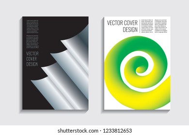 Modern covers with gradient wavy line shapes. Futuristic minimal design with a multi-colored bionic background. A4 format. Eps10 vector. For poster, layout, placard, grunge paper, card, book.