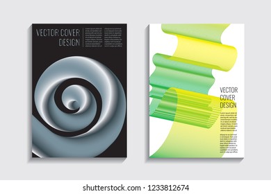 Modern covers with gradient wavy line shapes. Futuristic minimal design with a multi-colored bionic background. A4 format. Eps10 vector. For poster, layout, placard, grunge paper, card, book.