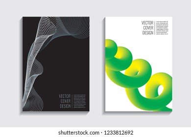 Modern covers with gradient wavy line shapes. Futuristic minimal design with a multi-colored bionic background. A4 format. Eps10 vector. For poster, layout, placard, grunge paper, card, book.