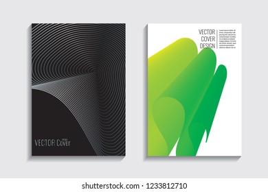 Modern covers with gradient wavy line shapes. Futuristic minimal design with a multi-colored bionic background. A4 format. Eps10 vector. For poster, layout, placard, grunge paper, card, book.