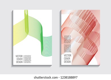Modern covers with gradient wavy line shapes. Futuristic minimal design with a multi-colored bionic background. A4 format. Eps10 vector. For poster, layout, placard, grunge paper, card, book.