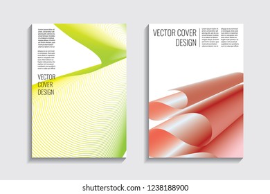 Modern covers with gradient wavy line shapes. Futuristic minimal design with a multi-colored bionic background. A4 format. Eps10 vector. For poster, layout, placard, grunge paper, card, book.