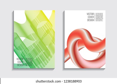 Modern covers with gradient wavy line shapes. Futuristic minimal design with a multi-colored bionic background. A4 format. Eps10 vector. For poster, layout, placard, grunge paper, card, book.