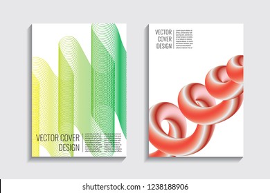 Modern covers with gradient wavy line shapes. Futuristic minimal design with a multi-colored bionic background. A4 format. Eps10 vector. For poster, layout, placard, grunge paper, card, book.