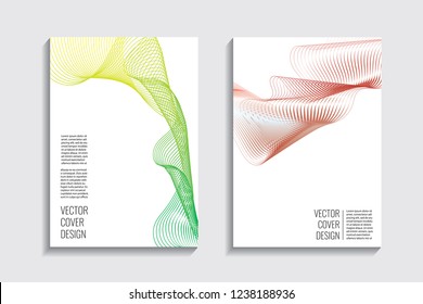 Modern covers with gradient wavy line shapes. Futuristic minimal design with a multi-colored bionic background. A4 format. Eps10 vector. For poster, layout, placard, grunge paper, card, book.