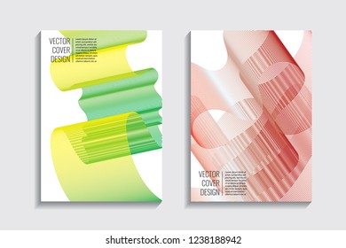 Modern covers with gradient wavy line shapes. Futuristic minimal design with a multi-colored bionic background. A4 format. Eps10 vector. For poster, layout, placard, grunge paper, card, book.
