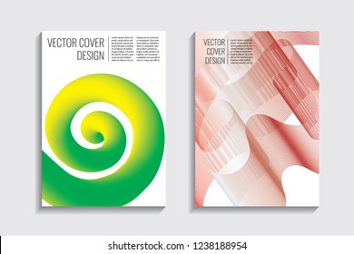 Modern covers with gradient wavy line shapes. Futuristic minimal design with a multi-colored bionic background. A4 format. Eps10 vector. For poster, layout, placard, grunge paper, card, book.