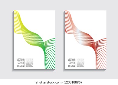 Modern covers with gradient wavy line shapes. Futuristic minimal design with a multi-colored bionic background. A4 format. Eps10 vector. For poster, layout, placard, grunge paper, card, book.