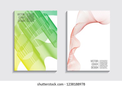 Modern covers with gradient wavy line shapes. Futuristic minimal design with a multi-colored bionic background. A4 format. Eps10 vector. For poster, layout, placard, grunge paper, card, book.