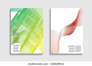 Modern covers with gradient wavy line shapes. Futuristic minimal design with a multi-colored bionic background. A4 format. Eps10 vector. For poster, layout, placard, grunge paper, card, book.