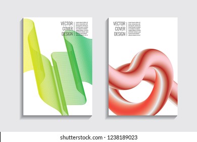 Modern covers with gradient wavy line shapes. Futuristic minimal design with a multi-colored bionic background. A4 format. Eps10 vector. For poster, layout, placard, grunge paper, card, book.