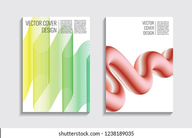 Modern covers with gradient wavy line shapes. Futuristic minimal design with a multi-colored bionic background. A4 format. Eps10 vector. For poster, layout, placard, grunge paper, card, book.