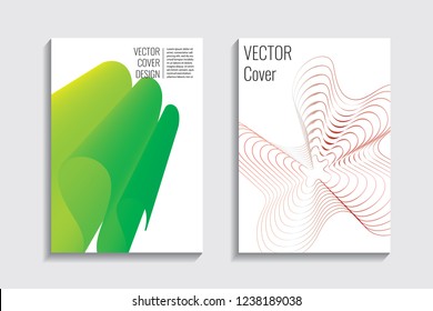 Modern covers with gradient wavy line shapes. Futuristic minimal design with a multi-colored bionic background. A4 format. Eps10 vector. For poster, layout, placard, grunge paper, card, book.