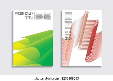 Modern covers with gradient wavy line shapes. Futuristic minimal design with a multi-colored bionic background. A4 format. Eps10 vector. For poster, layout, placard, grunge paper, card, book.