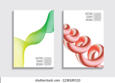 Modern covers with gradient wavy line shapes. Futuristic minimal design with a multi-colored bionic background. A4 format. Eps10 vector. For poster, layout, placard, grunge paper, card, book.