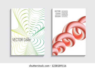 Modern covers with gradient wavy line shapes. Futuristic minimal design with a multi-colored bionic background. A4 format. Eps10 vector. For poster, layout, placard, grunge paper, card, book.