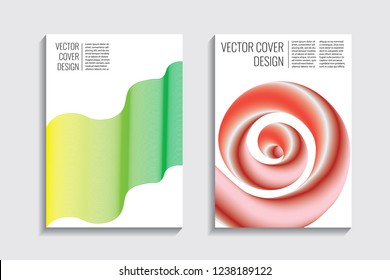 Modern covers with gradient wavy line shapes. Futuristic minimal design with a multi-colored bionic background. A4 format. Eps10 vector. For poster, layout, placard, grunge paper, card, book.