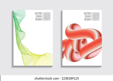 Modern covers with gradient wavy line shapes. Futuristic minimal design with a multi-colored bionic background. A4 format. Eps10 vector. For poster, layout, placard, grunge paper, card, book.