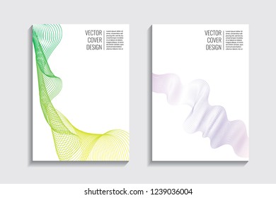 Modern covers with gradient wavy line shapes. Futuristic minimal design with a multi-colored bionic background. A4 format. Eps10 vector. For poster, layout, placard, grunge paper, card, book.