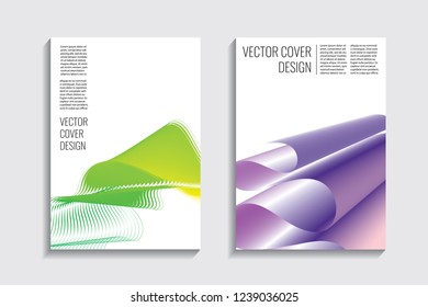 Modern covers with gradient wavy line shapes. Futuristic minimal design with a multi-colored bionic background. A4 format. Eps10 vector. For poster, layout, placard, grunge paper, card, book.