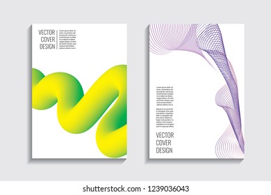 Modern covers with gradient wavy line shapes. Futuristic minimal design with a multi-colored bionic background. A4 format. Eps10 vector. For poster, layout, placard, grunge paper, card, book.