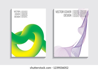 Modern covers with gradient wavy line shapes. Futuristic minimal design with a multi-colored bionic background. A4 format. Eps10 vector. For poster, layout, placard, grunge paper, card, book.