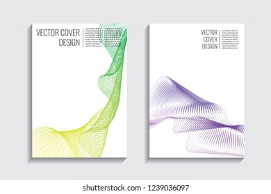 Modern covers with gradient wavy line shapes. Futuristic minimal design with a multi-colored bionic background. A4 format. Eps10 vector. For poster, layout, placard, grunge paper, card, book.