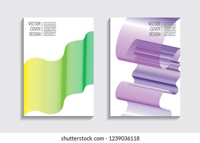 Modern covers with gradient wavy line shapes. Futuristic minimal design with a multi-colored bionic background. A4 format. Eps10 vector. For poster, layout, placard, grunge paper, card, book.