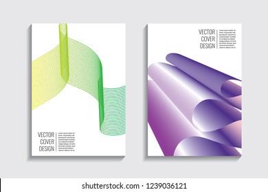 Modern covers with gradient wavy line shapes. Futuristic minimal design with a multi-colored bionic background. A4 format. Eps10 vector. For poster, layout, placard, grunge paper, card, book.