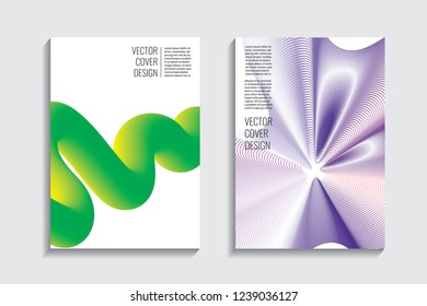 Modern covers with gradient wavy line shapes. Futuristic minimal design with a multi-colored bionic background. A4 format. Eps10 vector. For poster, layout, placard, grunge paper, card, book.