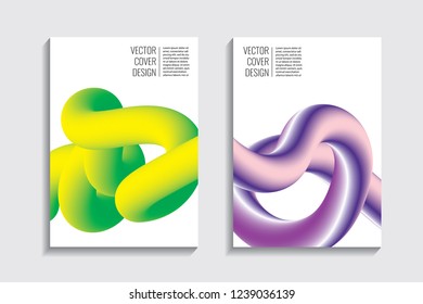 Modern covers with gradient wavy line shapes. Futuristic minimal design with a multi-colored bionic background. A4 format. Eps10 vector. For poster, layout, placard, grunge paper, card, book.