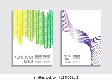 Modern covers with gradient wavy line shapes. Futuristic minimal design with a multi-colored bionic background. A4 format. Eps10 vector. For poster, layout, placard, grunge paper, card, book.