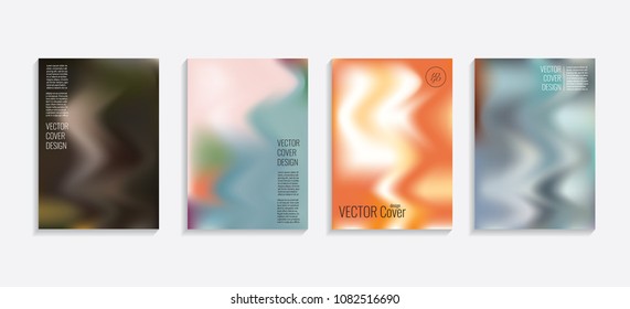 Modern covers with gradient wavy shapes. Futuristic minimal design with a multi-colored bionic background. A4 format. Eps10 vector. For poster, layout, placard, grunge paper, card, book.