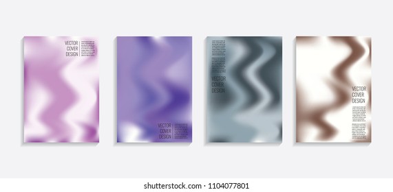 Modern covers with gradient wavy shapes. Futuristic minimal design with a multi-colored bionic background. A4 format. Eps10 vector. For poster, layout, placard, grunge paper, card, book.