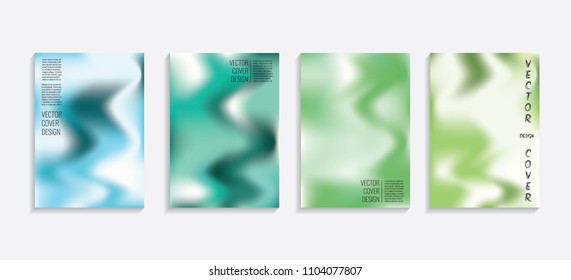 Modern covers with gradient wavy shapes. Futuristic minimal design with a multi-colored bionic background. A4 format. Eps10 vector. For poster, layout, placard, grunge paper, card, book.
