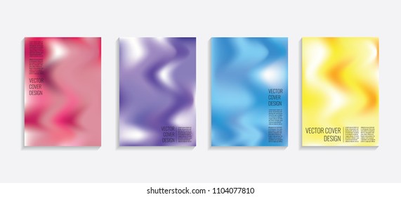 Modern covers with gradient wavy shapes. Futuristic minimal design with a multi-colored bionic background. A4 format. Eps10 vector. For poster, layout, placard, grunge paper, card, book.