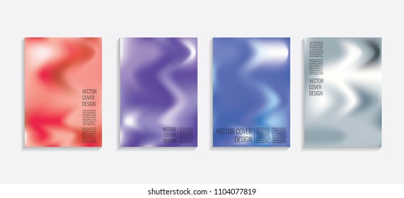 Modern covers with gradient wavy shapes. Futuristic minimal design with a multi-colored bionic background. A4 format. Eps10 vector. For poster, layout, placard, grunge paper, card, book.