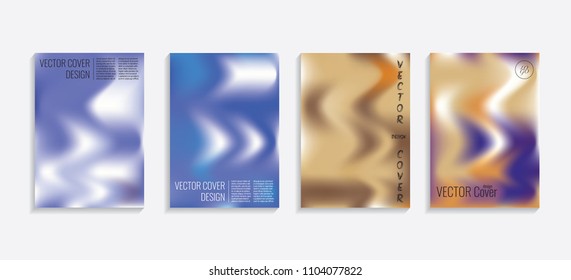 Modern covers with gradient wavy shapes. Futuristic minimal design with a multi-colored bionic background. A4 format. Eps10 vector. For poster, layout, placard, grunge paper, card, book.